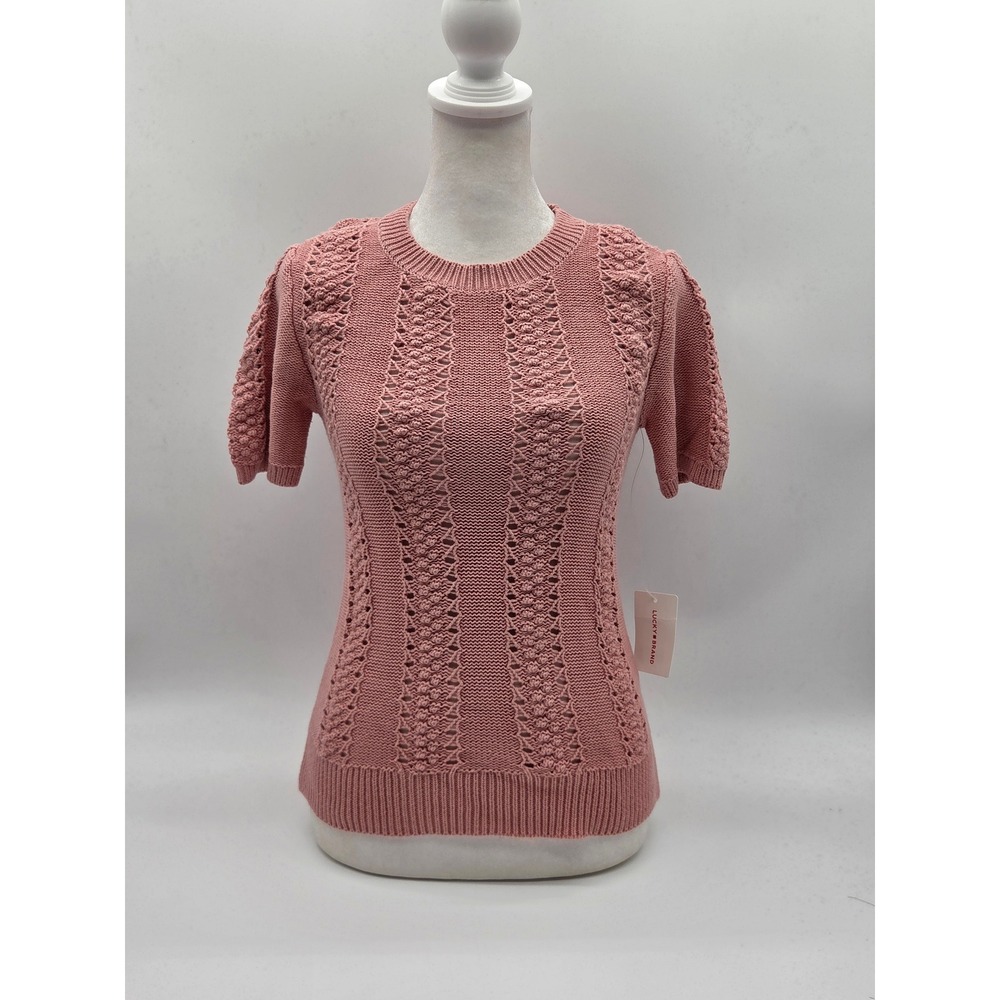 Lucky Brand Women's XS Dusty Rose 100% Cotton Open Knit Sweater NWT 101-549